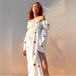 Free People Emory White Maxi Dress with Red Floral Accents - S NWOT